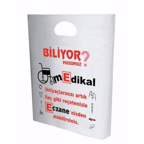 32x44 cm Battal Boy Medikal Temalı Bio Eczane Poşeti El Geçme 110 Adet - 1 kg'lık Paket